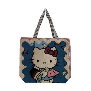 NEW Hello Kitty Tote Bag Purse Sanrio Blue‎ Canvas Zipper Closure Pocket Travel